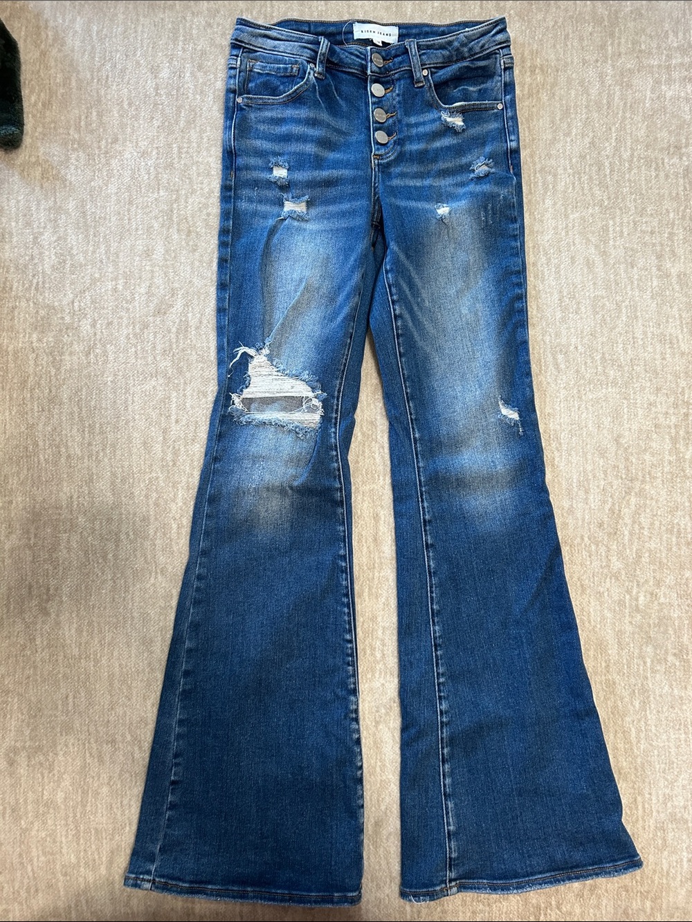 Risen Jeans High-Rise Distressed Flare - Dark Blue